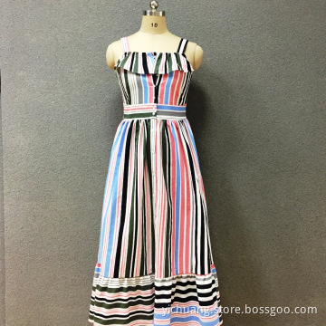 Women's cotton colored strip long dress